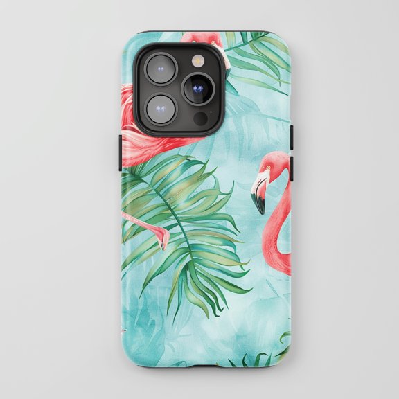 Flamingo For All iPhone Series Tough Phone Case Tropical Watercolor Teal