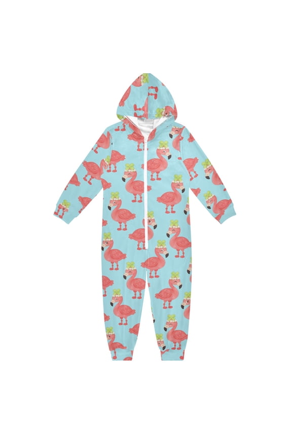 Flamingo Four Leaf Clover One Piece Pajamas Soft Jumpsuit Cozy Sleep and Play Romper Zipper and Pockets 4T