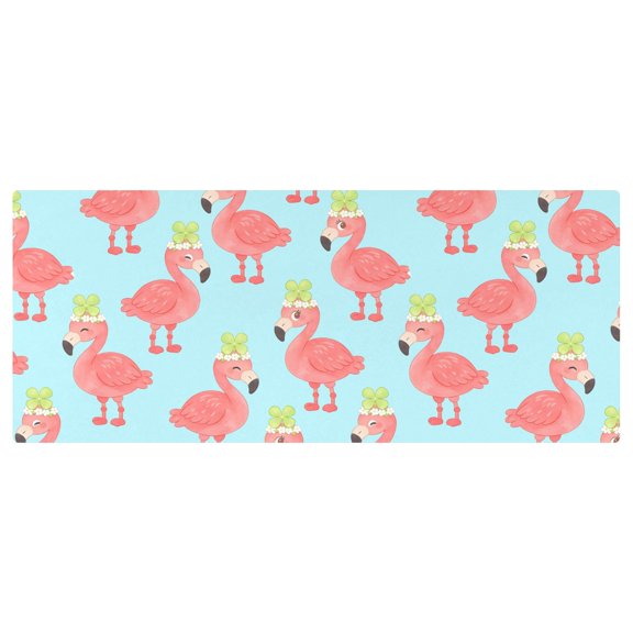 Flamingo Four Leaf Clover Stretch Fitted Tablecloth 2.5x6ft Elastic Wrinkle Resistant Cover