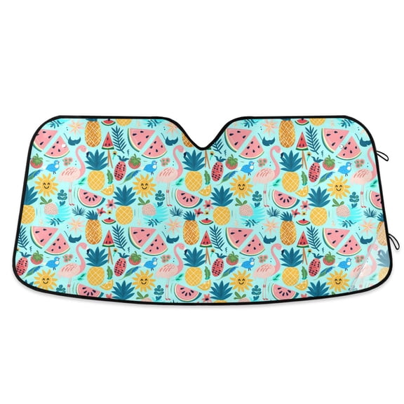 Flamingo Fruits Sun Bird Car Windshield Sun Shade Foldable Car Front Window Visor Heat and UV Protection 53x23.5