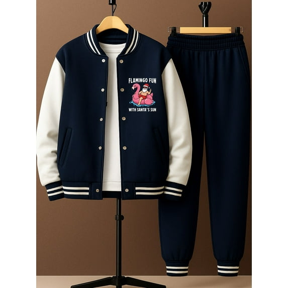 Flamingo Fun T-Shirt Baseball Set - Boys Blue Graphic Hoodie 2pcs ...