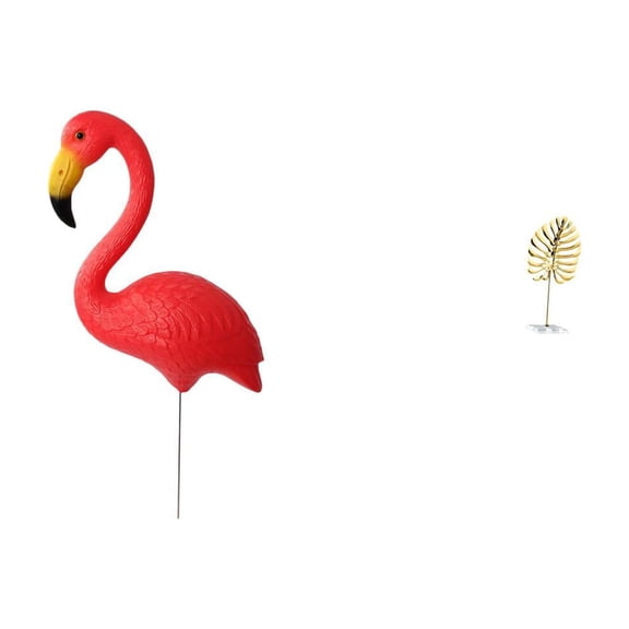 Flamingo Garden Stake Statue Leaf Sculpture Metal Material Decorative Ornament for Home Yard Office Use