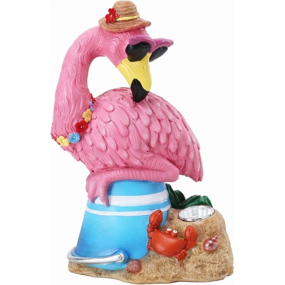 Flamingo Garden Statue Outdoor Decor, Resin Garden Flamingo Figurine Sculpute with Solar Lights for Yard Porch Lawn Decorations, Outdoor Statues Housewarming Flamingo Gifts for Women