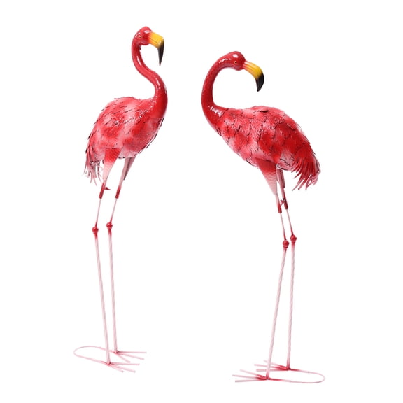 Flamingo Garden Statues - Set of 2 Hand-Welded Iron Decor, 31.5" Outdoor/Indoor Ornaments (Pink/Red)