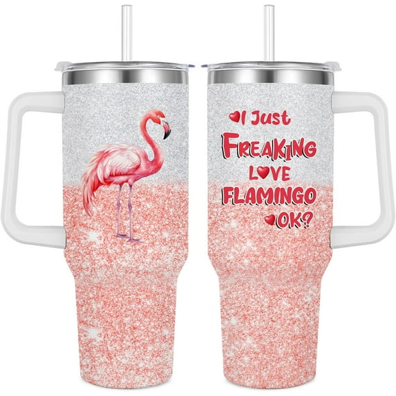 Flamingo Gift for Flamingo Lover,Flamingo Tumbler 40 oz with Handle Straw Insulated Stainless Steel (Flamingo)