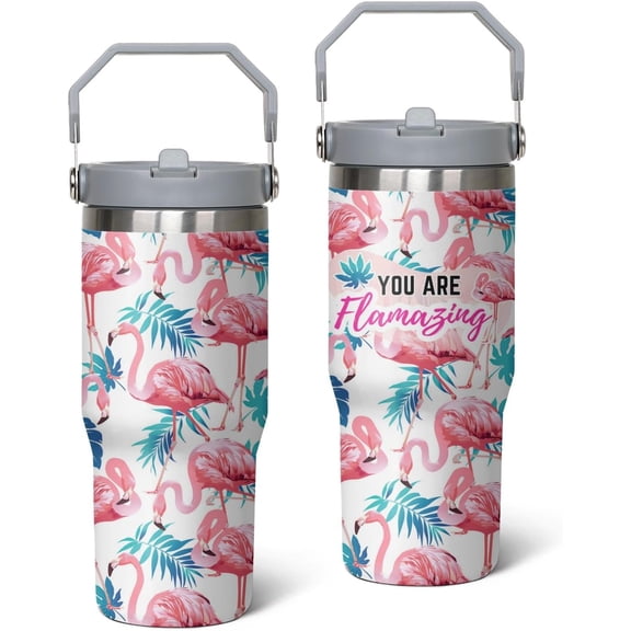 Flamingo Gifts For Women-30oz Flamingo Tumbler With Top Handle and Lid Straw - Pink Flamingo Stainless Steel Insulated Tumblers Travel Mug Coffee Cup-Gifts For Girl