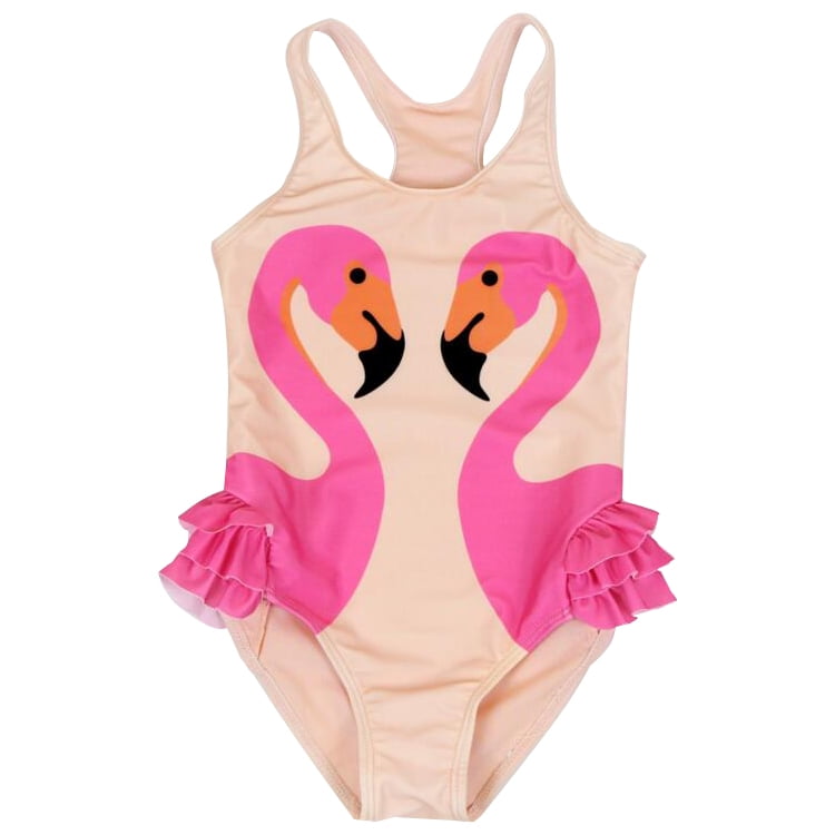 Flamingo Girls Swimsuit Cute One Piece Swimwear with Swim Hat Set ...