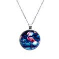 thumbnail image 1 of Flamingo Glass Design Circular Pendant Necklace - Stylish Women's Fashion Jewelry by XYZ Brand, 1 of 5