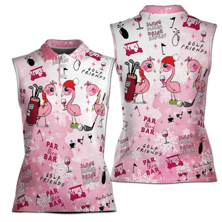 Flamingo Golf And Wine Christmas Golf Team Funny Women Sleeveless