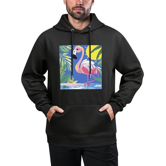 Flamingo Graphic Men's Hoodie - Casual Pullover with Kangaroo Pocket, Cotton Blend, Perfect for Fall & Winter