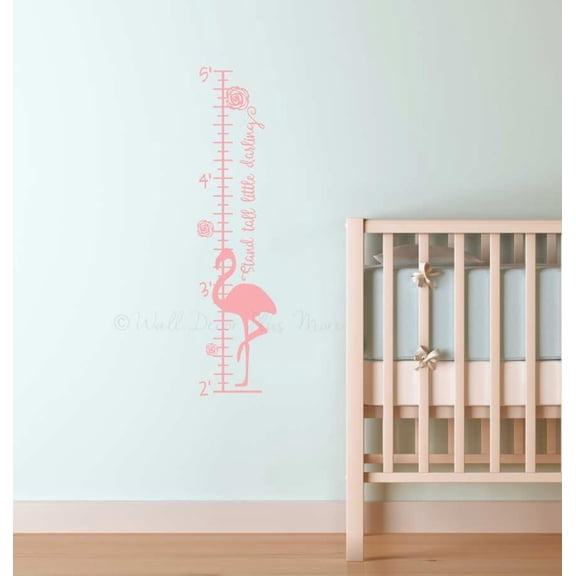 Flamingo Growth Chart for Wall Nursery Decor - Kids Height Wall Chart Decal - Vinyl Sticker Height Chart for Girls - Stand Tall Little Darling Kids Growth Chart Wall Decal Sticker, CarnationPink