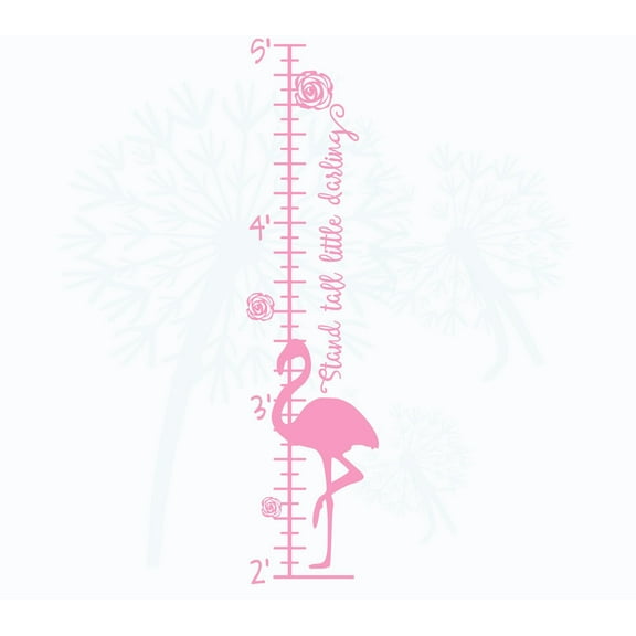 Flamingo Growth Chart for Wall Nursery Decor - Kids Height Wall Chart Decal - Vinyl Sticker Height Chart for Girls - Stand Tall Little Darling Kids Growth Chart Wall Decal Sticker, SoftPink