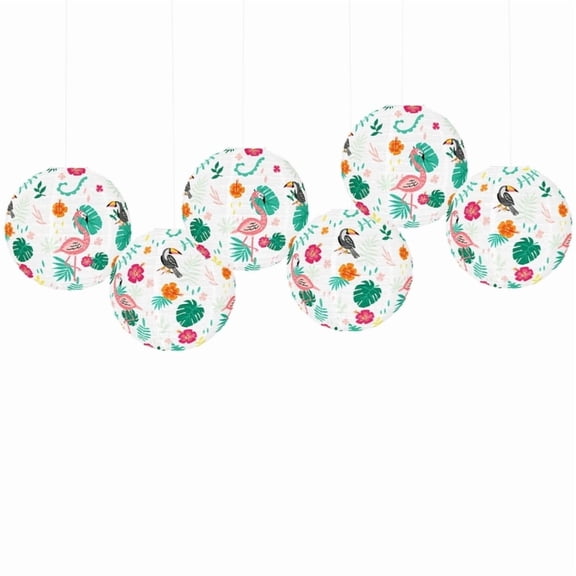 Flamingo Hawaiian Print Paper Lanterns With Palm Tree Leaves Birthday Wedding Decorations Anniversaire Summer Birthday