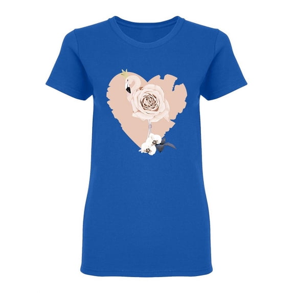 Flamingo Heart And Flowers Shaped T-Shirt Women -Image by Shutterstock, Female Large
