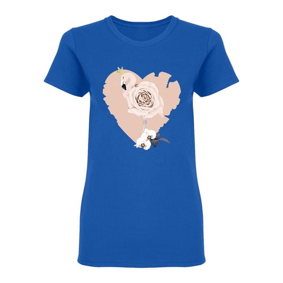 Flamingo Heart And Flowers Shaped T-Shirt Women -Image by Shutterstock, Female x-Large
