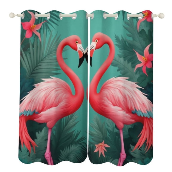 Flamingo Heart Jungle Print 2 Panels 3D Printing Pattern Curtain for Bedroom Living Room Kitchen Window Decoration Home