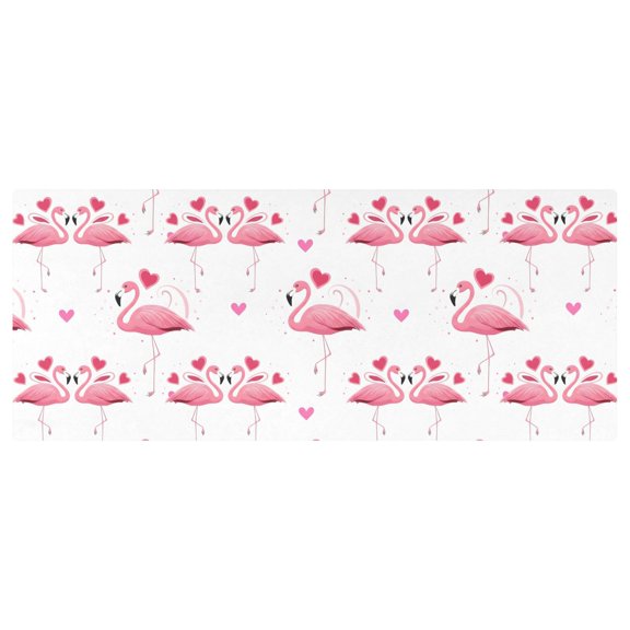 Flamingo Hearts Pattern Stretch Fitted Tablecloth 2.5x6ft Elastic Wrinkle Resistant Cover