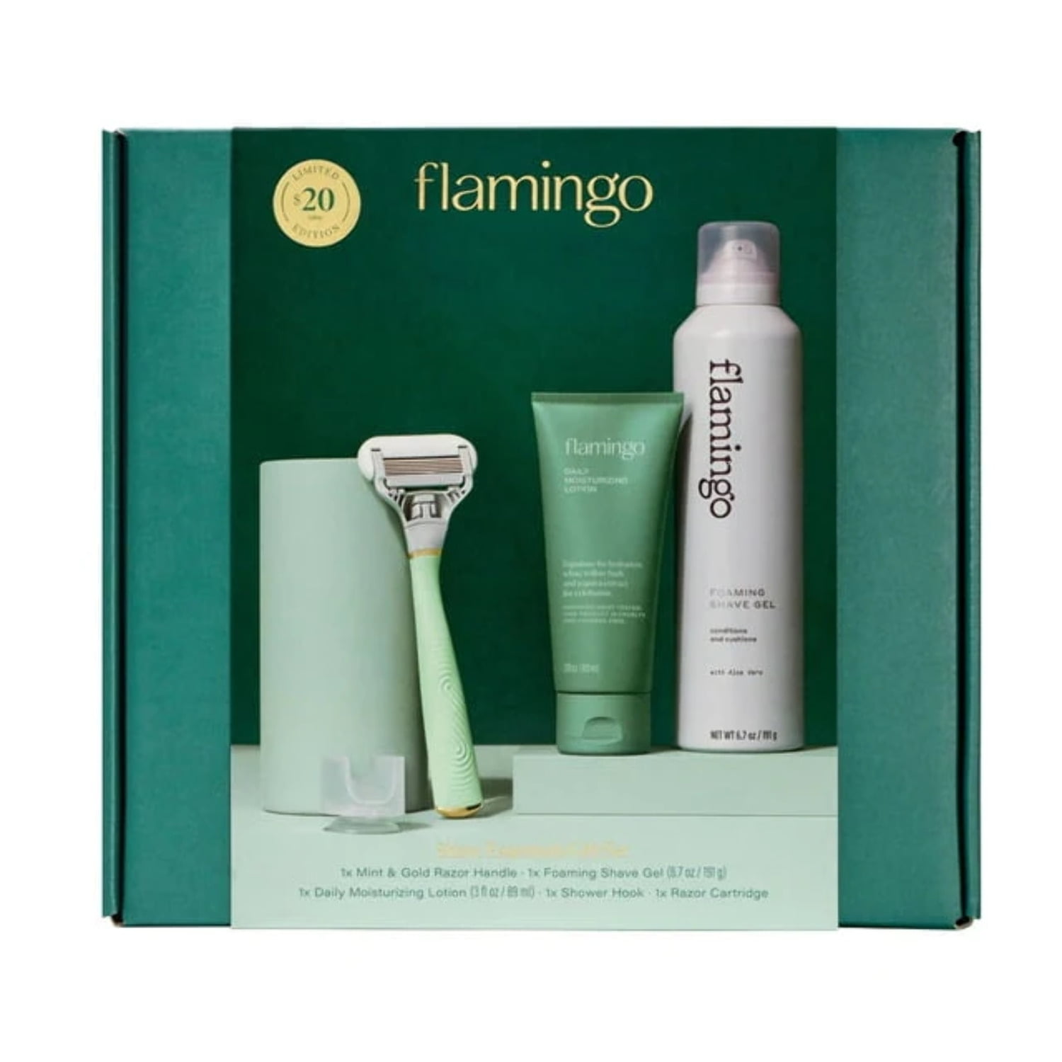 Flamingo's スキンケア　セット4点　新品 Flamingo Shave Shaver Kit - Mint and Gold Razor Holiday Gift Set