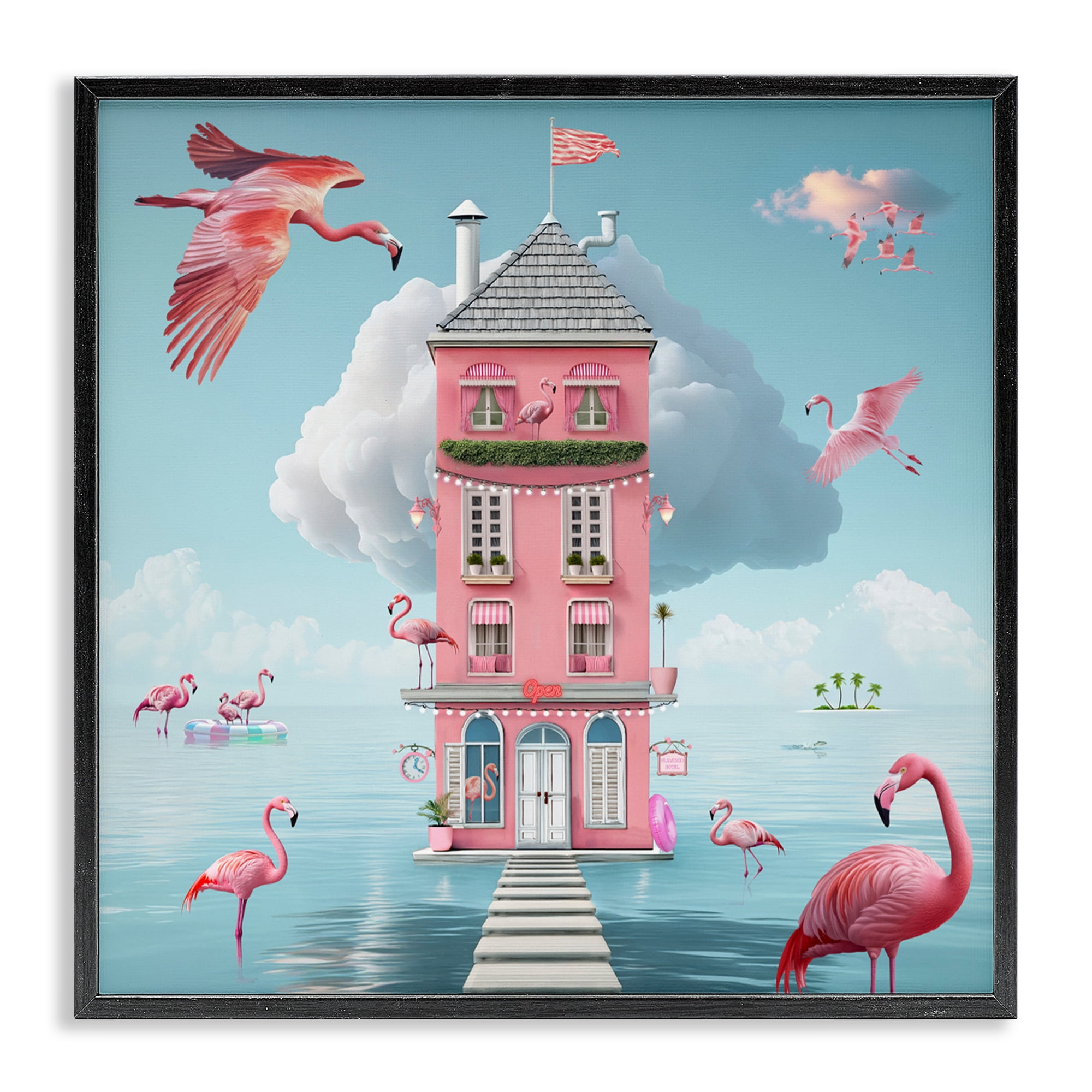 Flamingo Hotel on Water Black Framed Giclee Art, design by Lori Lea Studios