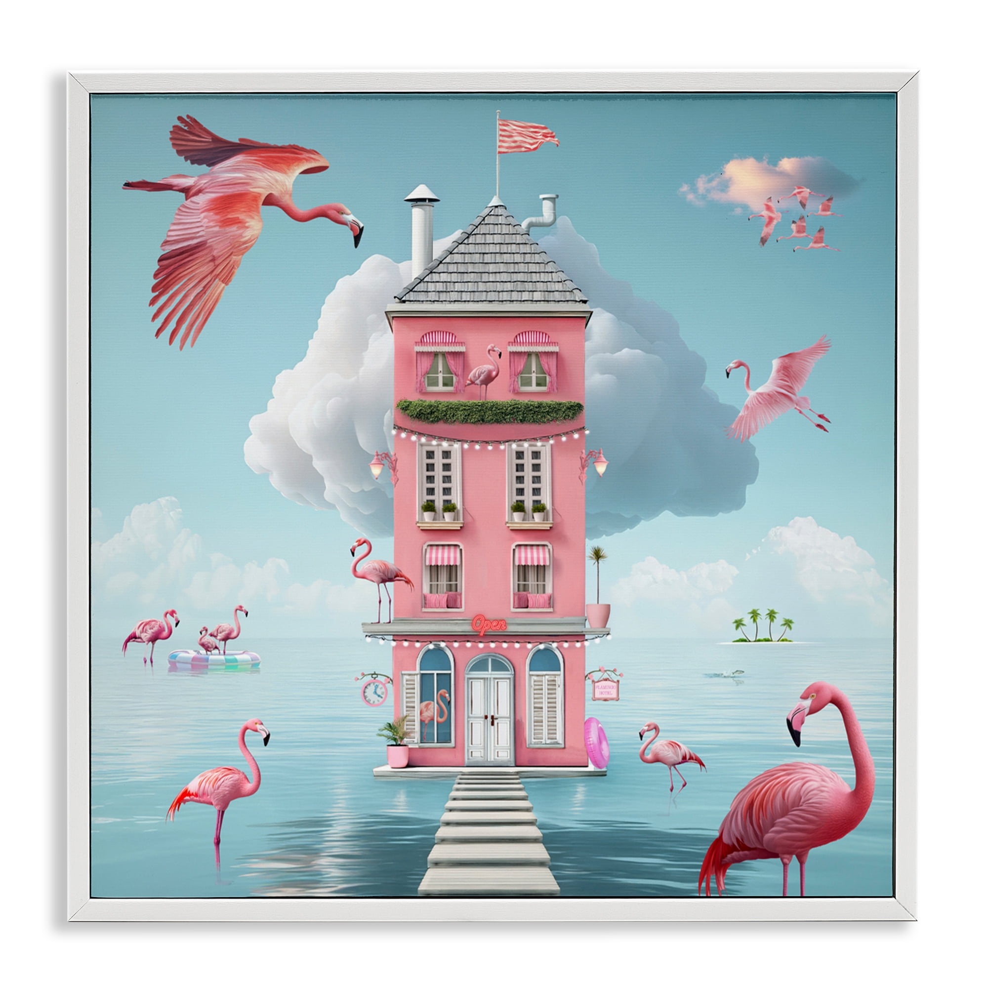 Flamingo Hotel on Water White Framed Giclee Art, design by Lori Lea Studios