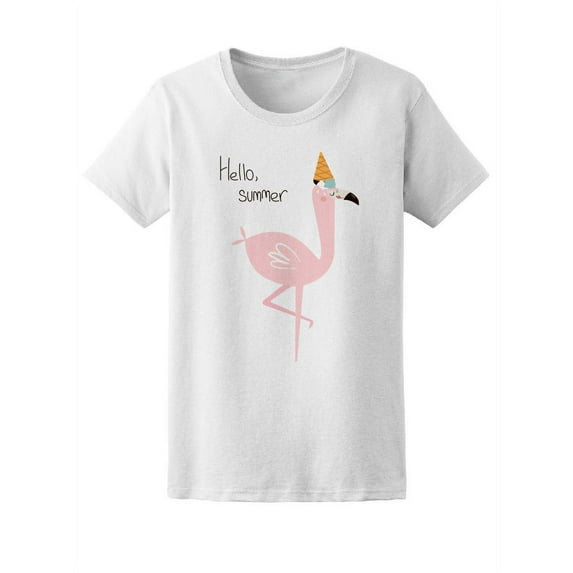 Flamingo Ice Cream Hello Summer T-Shirt Women -Image by Shutterstock, Female Small