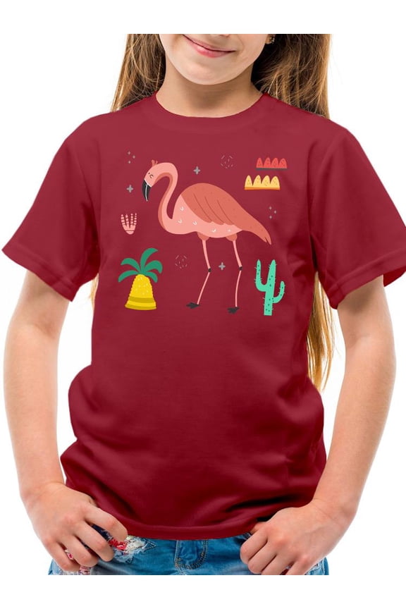 Flamingo Illustration T-Shirt Juniors -Image by Shutterstock,  Large