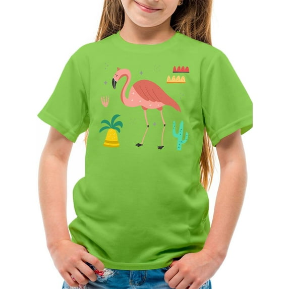 Flamingo Illustration T-Shirt Juniors -Image by Shutterstock, Small
