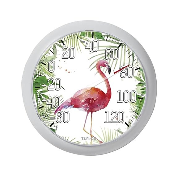 Flamingo Indoor Outdoor Dial Thermometer, Wireless Thermometer with Easy to Read Wall Decor for Patio, Pool, Yard, Garden or Garage, 8.5 Inch, White Bezel
