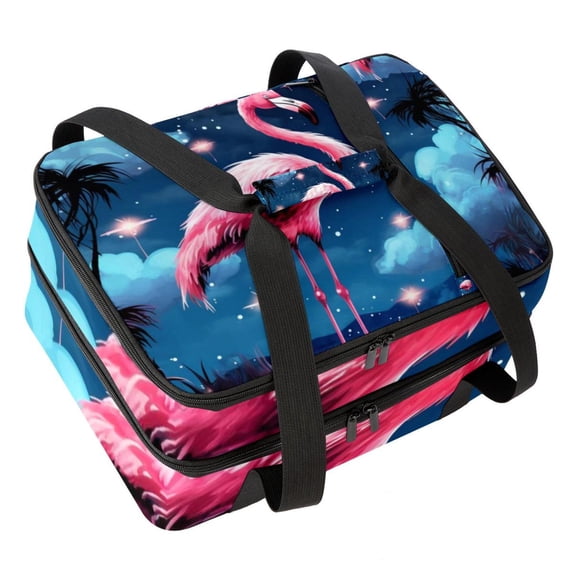 Flamingo Insulated Double Layered Lunch Bag with Two Compartments, Large Capacity 7.1x11.4x16.1 Inches, Handheld Meal Bag for Men and Women