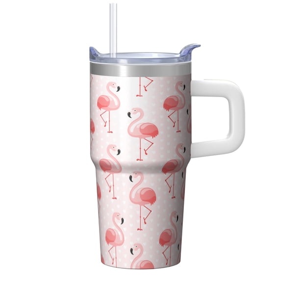 Flamingo Insulated Travel Cup 20OZ Stainless Steel with Handle Tumbler Mug Leak Resistant Double Wall Vacuum Portable BPA Free Gifts for Women Girls on Birthday Christmas Summer