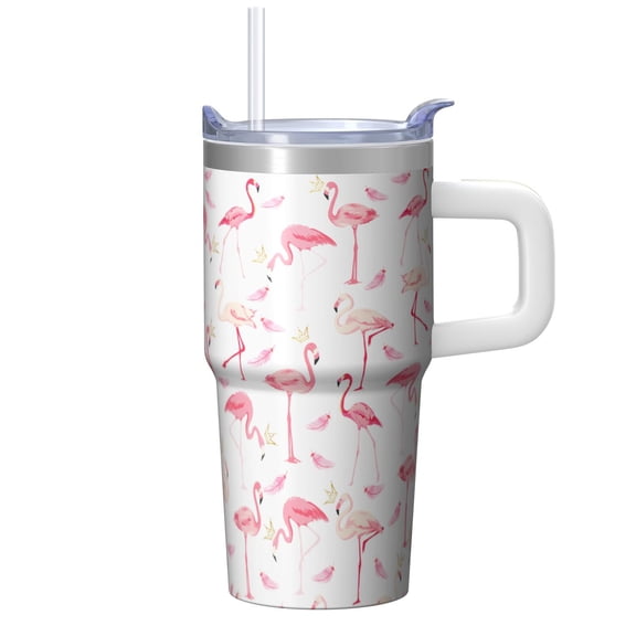 Flamingo Insulated Tumbler 20OZ with Handle Stainless Steel Coffee Mug Travel Cup Leak Proof Double Wall Vacuum Design Gifts for Women Girls on Birthday Christmas Summer