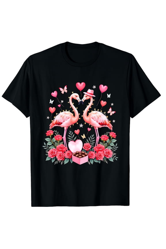 Flamingo Is My Valentine Flamingo Lover Valentine's Day Graphic Crew Neck Short Sleeve T-Shirts (Men's, Women's)