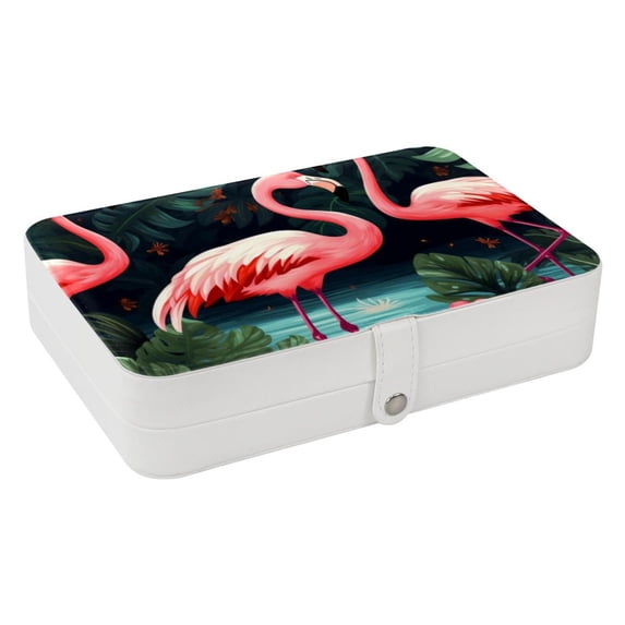 Flamingo Jewelry Organizer Display Case, PU Leather with Removable Compartment, Portable