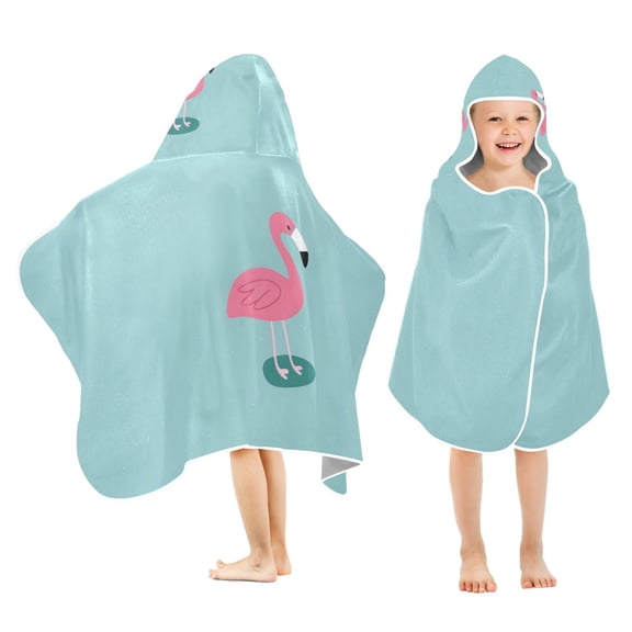 Flamingo Kids Hooded Beach Towel Baby Bath Poncho Towels with Hood Absorbent 50"x23.5" for Pool Swimming