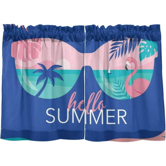 Flamingo Kitchen Curtains 2 Panels UV Protected Tier Curtains, Half Window Curtains Kitchen Tiers for Guest Room Bathroom Sink Laundry Room Basement,24 x 27 Inch
