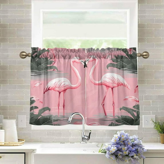 Flamingo Kitchen Curtains 36 Inch Length Blackout Thermal Insulating Tier Curtains with Rod Pockets Short Curtains Home for Living Room/Bedroom Home Decor