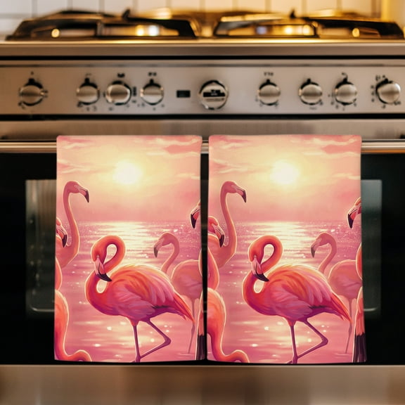 Flamingo Kitchen Towels Set of 1, Coastal Beach Summer Tropical Hot Pink Flamingo Absorbent Dish Towels for Kitchen, Microfiber Hand Towel, Quick Drying Tea Towel for Cleaning Decorative Dishcloths