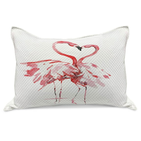 Flamingo Knitted Quilt Pillowcover, Flamingo Couple Kissing Romance Passion Partners in Love Watercolor Effect, Standard King Size Pillow Cover for Bedroom, 36" x 20", Dark Coral White, by Ambesonne