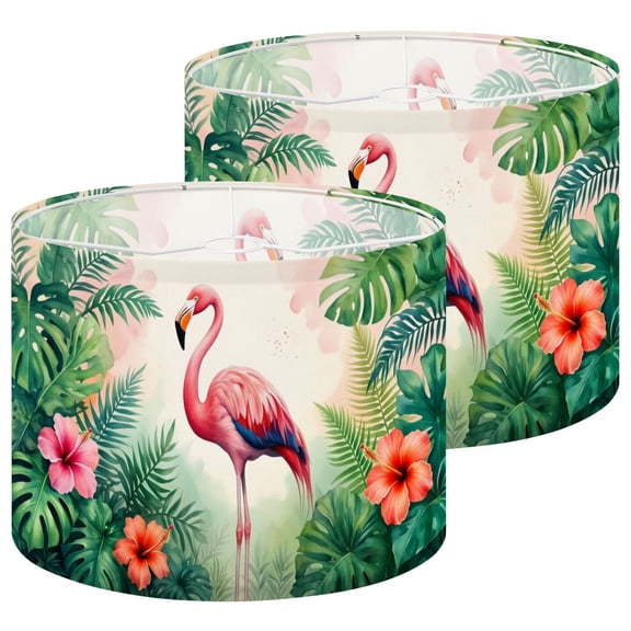 Flamingo Lampshades 2 Pack Tropical Hibiscus Flowers Greenery Jungle Tropical 13"x13"x10" Light Shade for Table Lamps Floor Lamp Shades Lampshade Replacement Easy Assembly