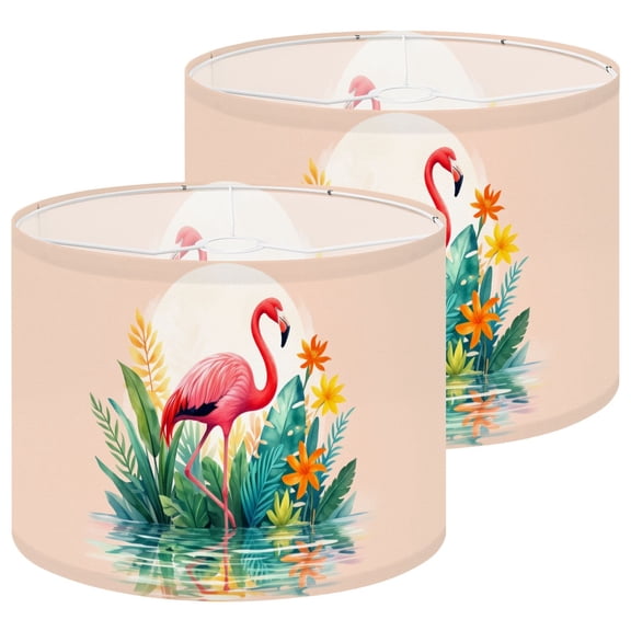 Flamingo Lampshades 2 Pack Vibrant Tropical Flora Water Jungle Flowers 13"x13"x10" Light Shade for Table Lamps Floor Lamp Shades Lampshade Replacement Easy Assembly