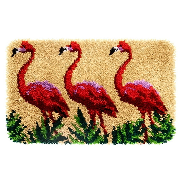 Flamingo Latch Hook Rug Kits Crocheting Carpet Rug Cats Acrylic Yarn Cushion Mat Crochet Tapestry Sofa Decor 20" X 16"