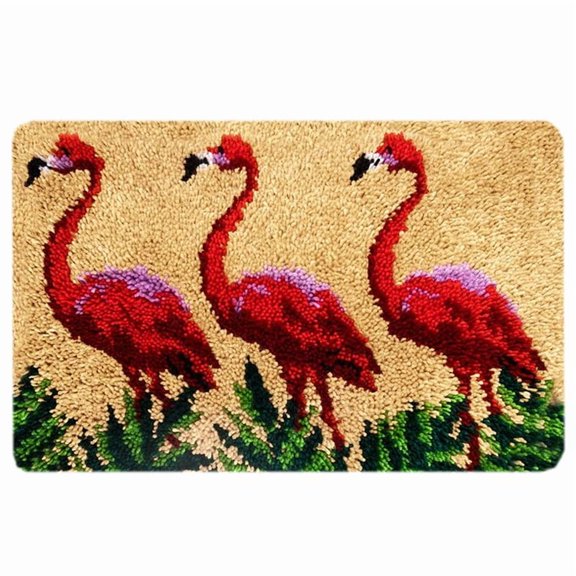 Flamingo Latch Hook Rug Kits Embroidery Set Crochet Mat Kit Segment Needlework Carpet Accessories Cross Stitch Latch Hook Door Mat Cushion Tapestry 52X38CM