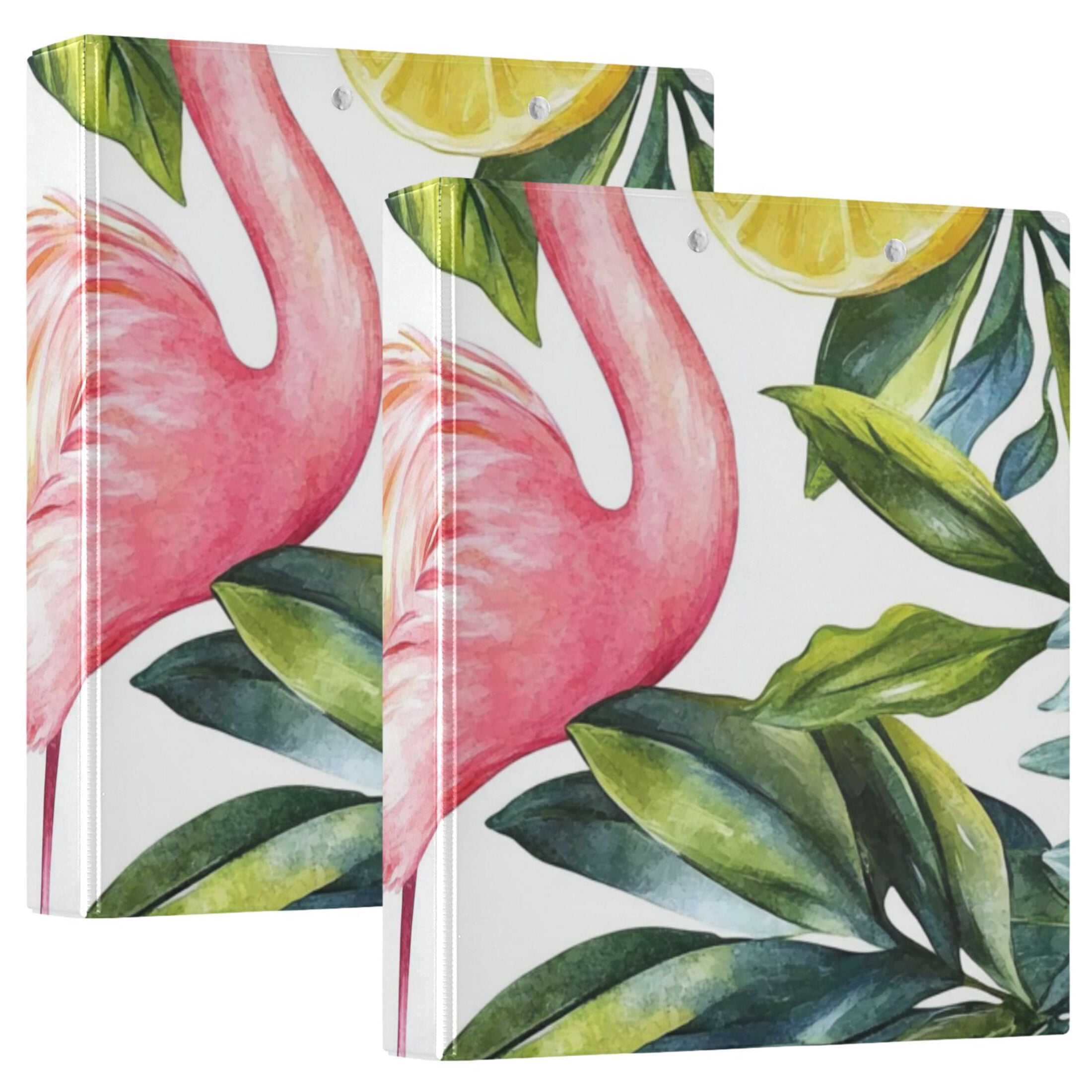 Flamingo Leaves Lemons 3 Ring Binders 1.5 inch Hardcover File Folders with Interior Pockets A4 Size Organizer for School Office Hospital