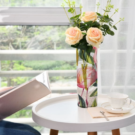 Flamingo Leaves Lemons Flower Vase Decorative Vases for Flowers Home Decor for Centerpieces Entryway Shelf Living Room