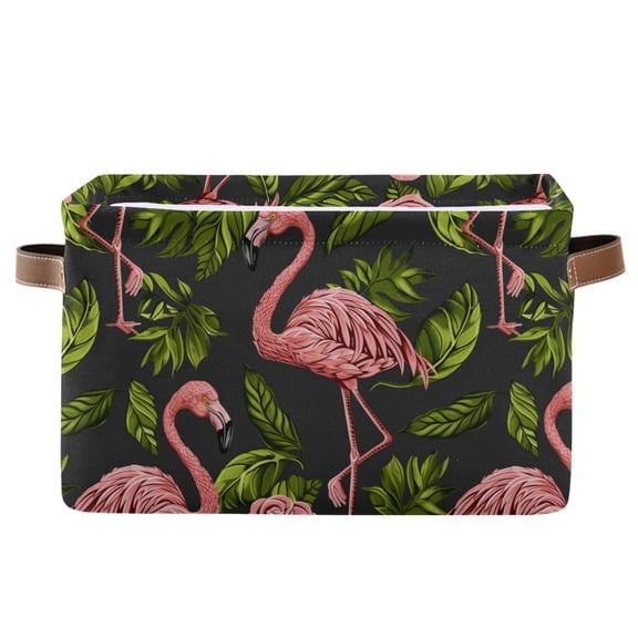 Flamingo Leaves Rose Storage Bins with Handle Fabric Organizer Basket Foldable Box 1 Pack 14.2x10.2x8.3