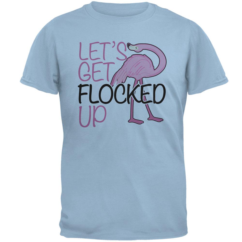 Flamingo Let's get Flocked Up Funny Pun Mens T Shirt Light Blue LG - image 1 of 1