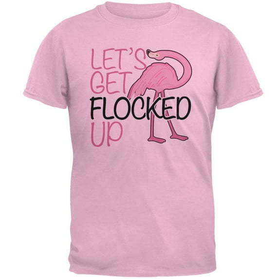 Flamingo Let's get Flocked Up Funny Pun Mens T Shirt Light Pink X-LG