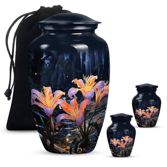Flamingo Lily Large Funeral Urns For Human Ashes Adult Father - Cremation Large Urn For Ashes Adult Women - Funeral Handcrafted Gift For Decorative - Combo 10Inch 200Lbs And 3Inch 2Tbsp Capacity