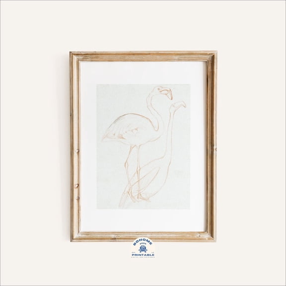 Flamingo Line Art Print, Unframed Paper Poster 8x10in