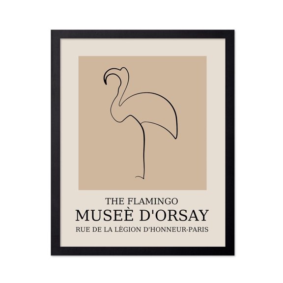 Flamingo Line Drawing Animal Wall Art Decor Unframed Paper Print